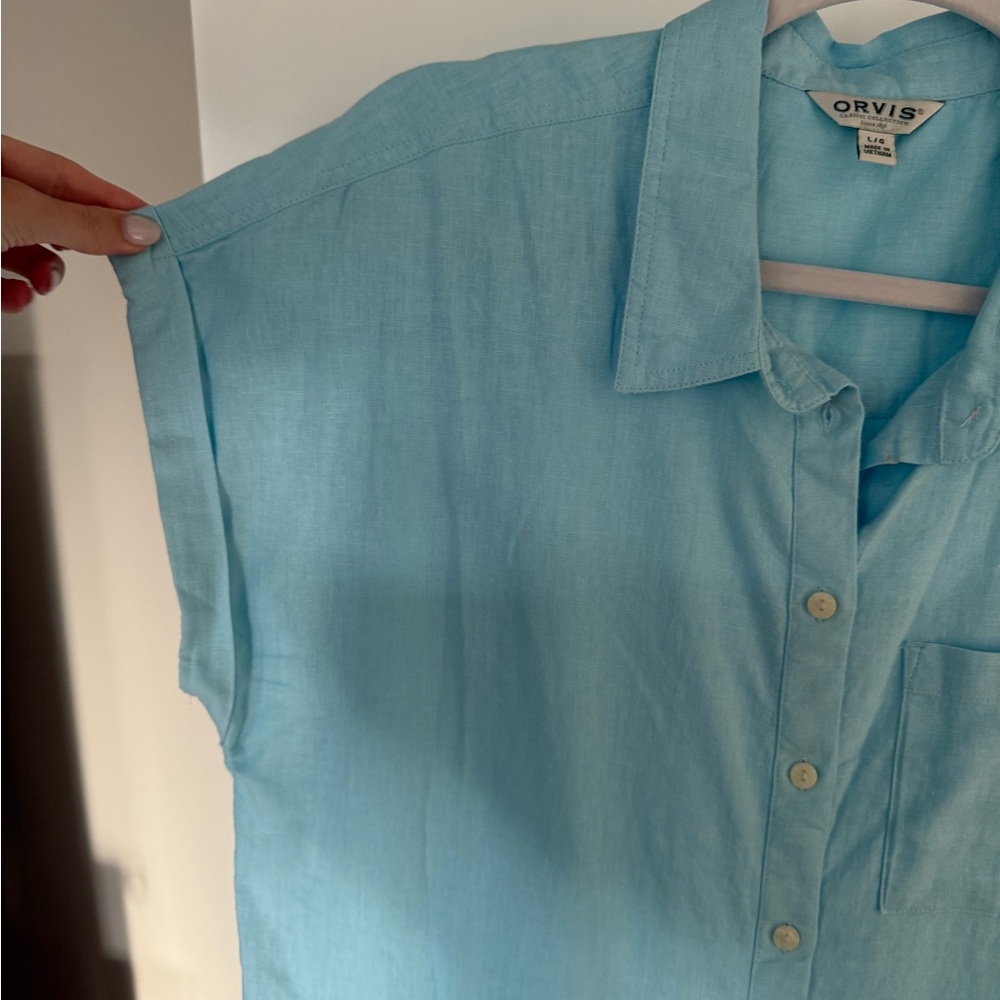 Orvis Light Blue Linen Shirt - Picture 2 of 4